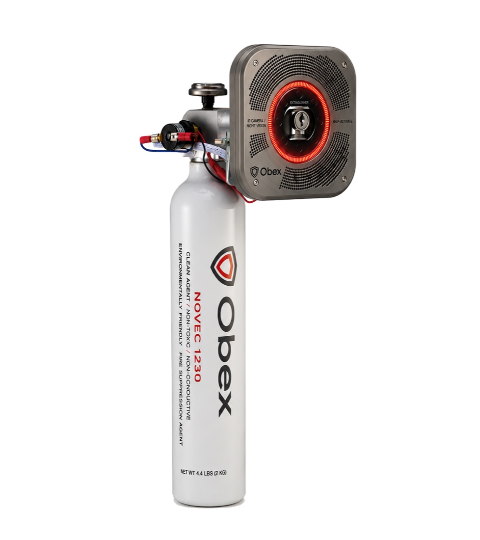 The complete OBEX system: the sensor hub connected to its complete OBEX system with its FK-5-1-12 clean-agent cylinder
